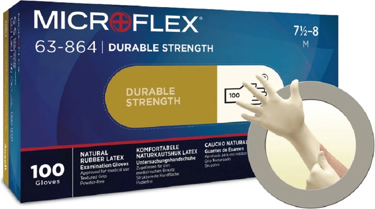 ANSELL MICROFLEX® 63-864 - Latex Wegwerp Handschoenen, Poedervrij, M, Wit, 100 Stuks - Afbeelding 4