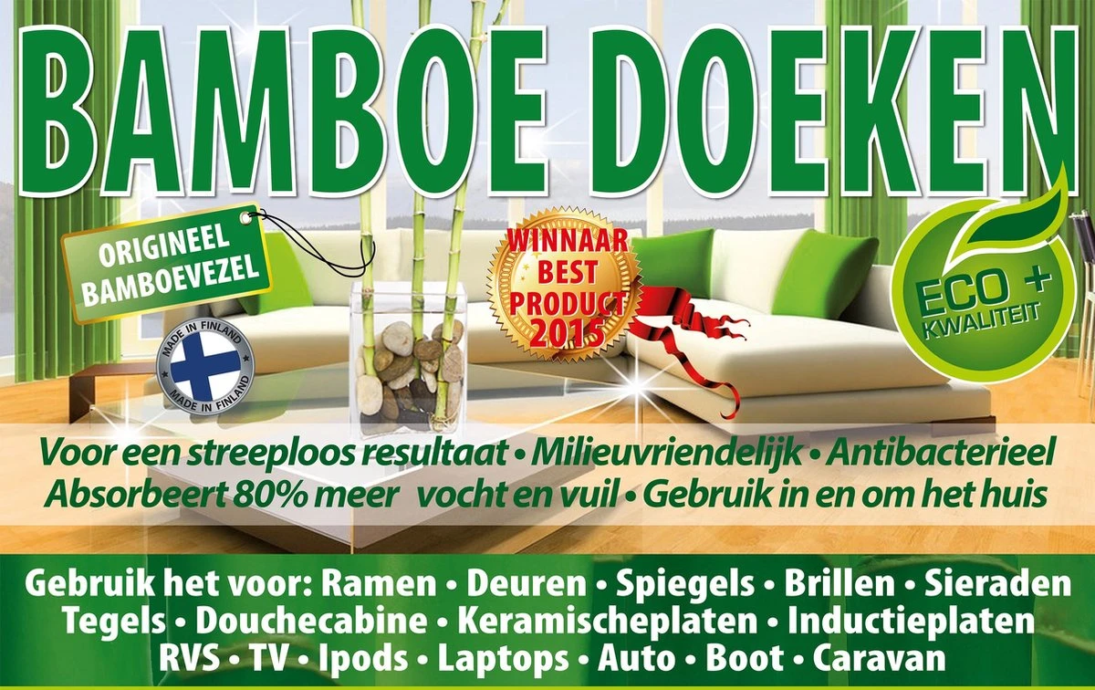 Merkloos Bamboe Dubbele Set + 1 EXTRA Doek. Wonderdoeken - Microvezeldoeken - Raamdoeken - Droogdoeken - Afbeelding 3