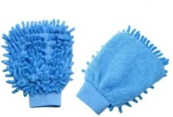 Merkloos Microvezel Autowashandschoen – Microvezel Schoonmaakhandschoen Dubbelzijdig - Auto Wassen - 2 Stuks - Blauw