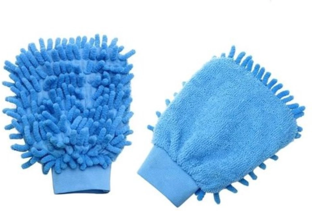 Merkloos Microvezel Autowashandschoen – Microvezel Schoonmaakhandschoen Dubbelzijdig - Auto Wassen - 2 Stuks - Blauw
