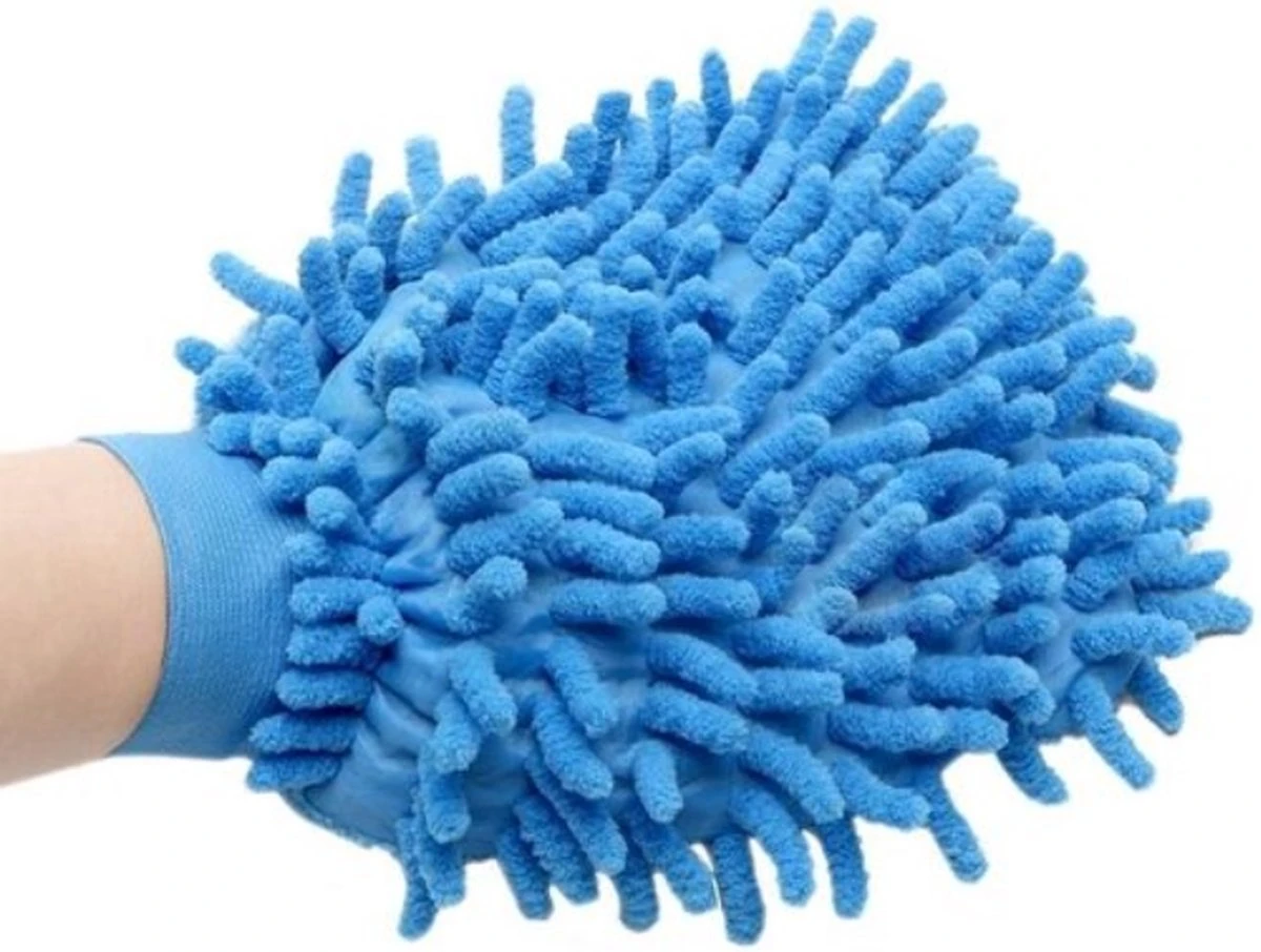 Merkloos Microvezel Autowashandschoen – Microvezel Schoonmaakhandschoen Dubbelzijdig - Auto Wassen - 2 Stuks - Blauw - Afbeelding 2