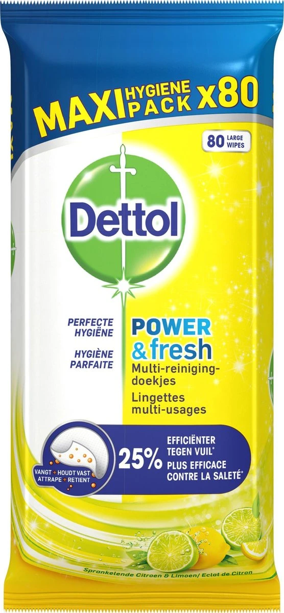 Dettol Schoonmaakdoekjes Power & Fresh - Citrus - 80 Stuks X6 - Afbeelding 2