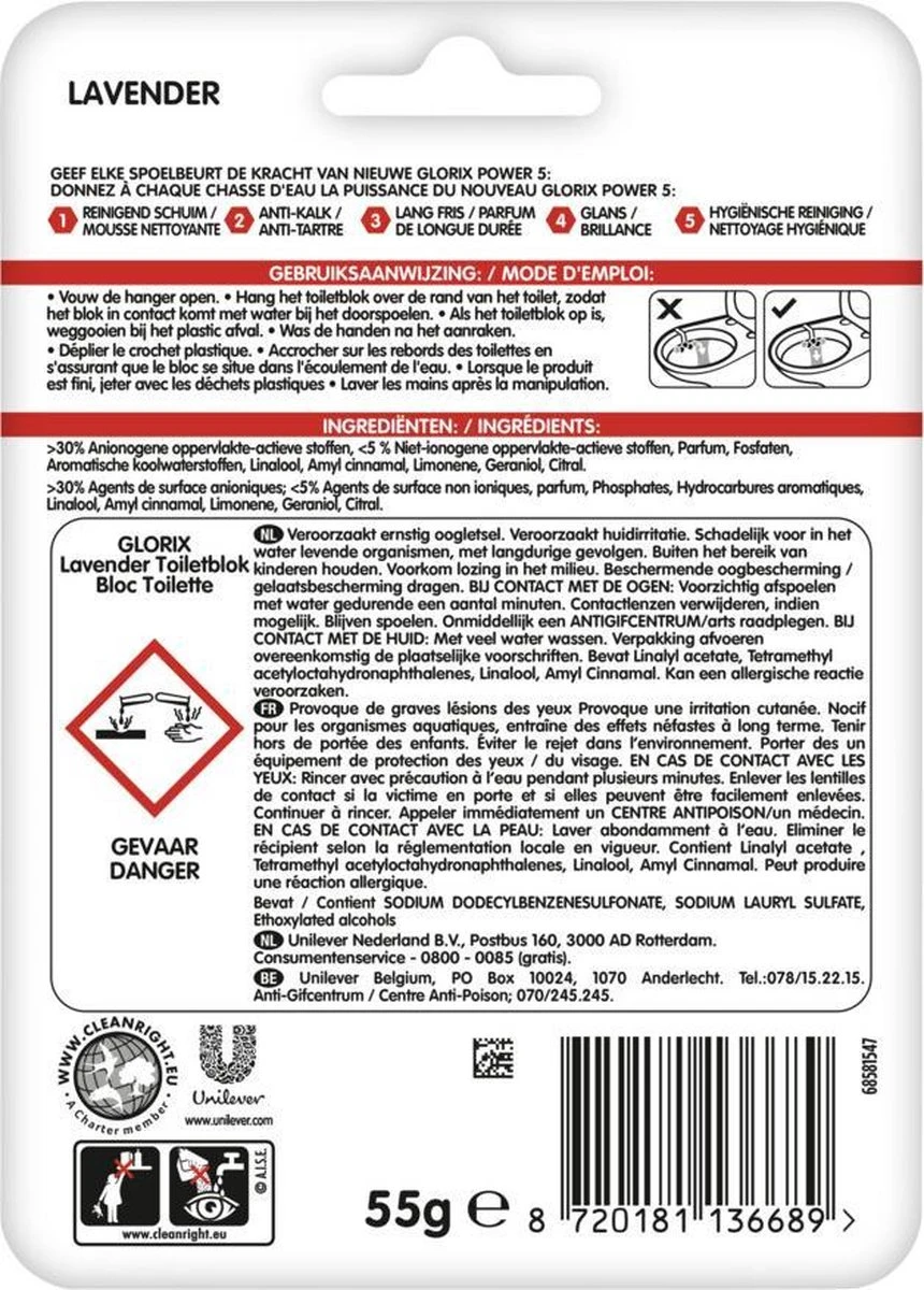 Glorix Power 5 Toiletblokken - Lavendel - 9 Stuks - Voordeelverpakking - Afbeelding 6