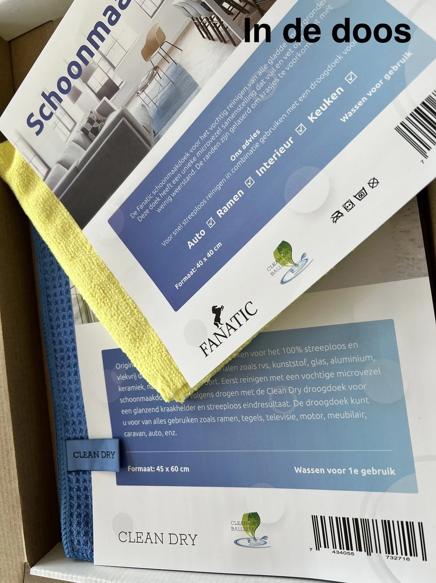 Merkloos Clean Dry Ramenset Raamdoeken Origineel 45 X 60 Blauw/Geel - Afbeelding 2